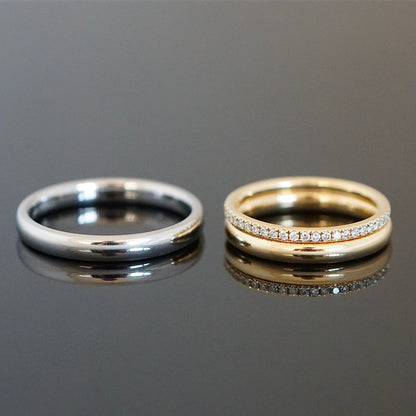 Eheringe ganz nach deinen Wünschen mit polierter Oberfläche, verschiedene Materialien und Vorsteckring mit Diamanten 