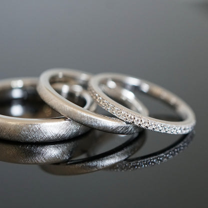 Retro Trauringe  aus Platin mit einem Diamantring Vintage