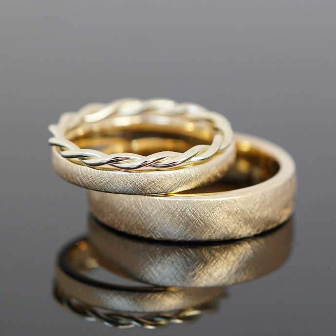 Eheringe Vintage Set. Eheringe plus Kordelring aus Gold.