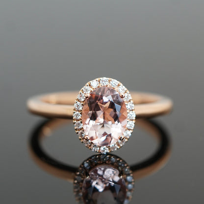 Verlobungsring mit Morganit und Diamanten, Vintagelook 